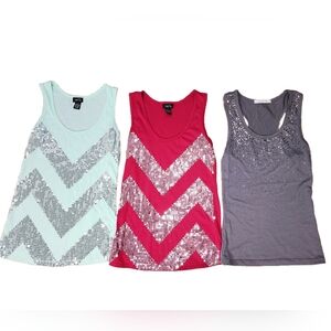 BUNDLE-3 Glitter Assorted Tank Tops in Marroon, Gray, and Mint Size Small